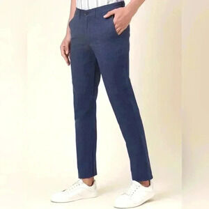 Fabindia Mens Blue Cotton Textured Flat Front Chino‎ Trousers Pants Size 32